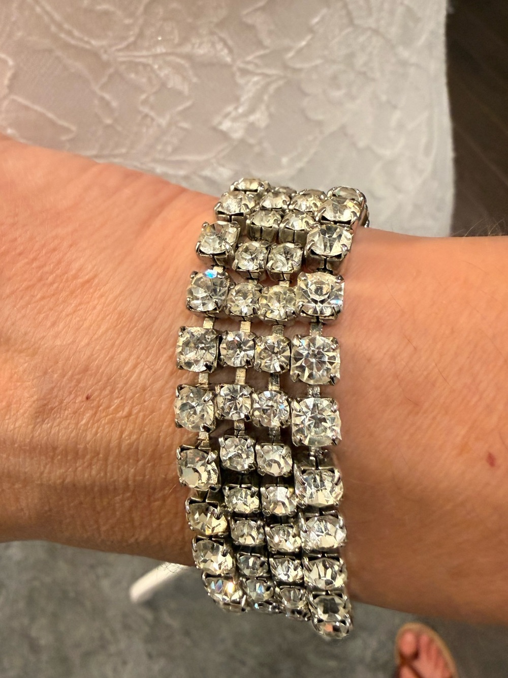 Vintage Rare Signed Weiss Silver-Tone Multi-Row Rhinestone Bracelet - Picture 2 of 7